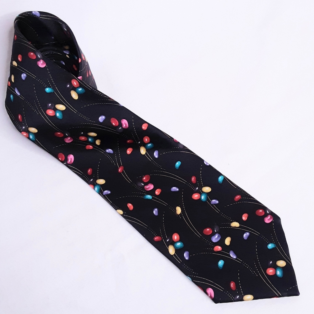 💎Utopia Mens Silk Necktie Black/Multi Jellybeans Print